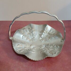 Vintage Embossed Aluminum "Bride's Basket" Candy/Nut Dish